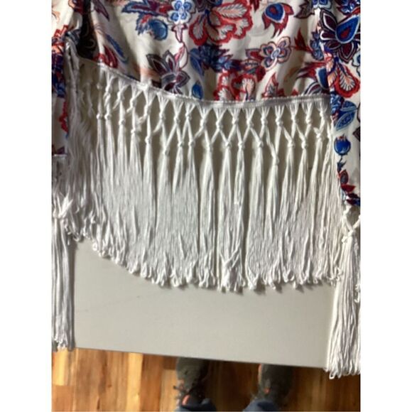 Forever 21 Womens Floral Kimono Shawl Sz L Fringe - Picture 7 of 8
